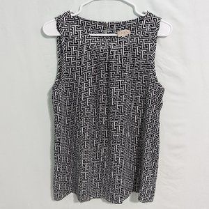 LOFT Womens Sleeveless Blouse Tank Black White Geometric Size M